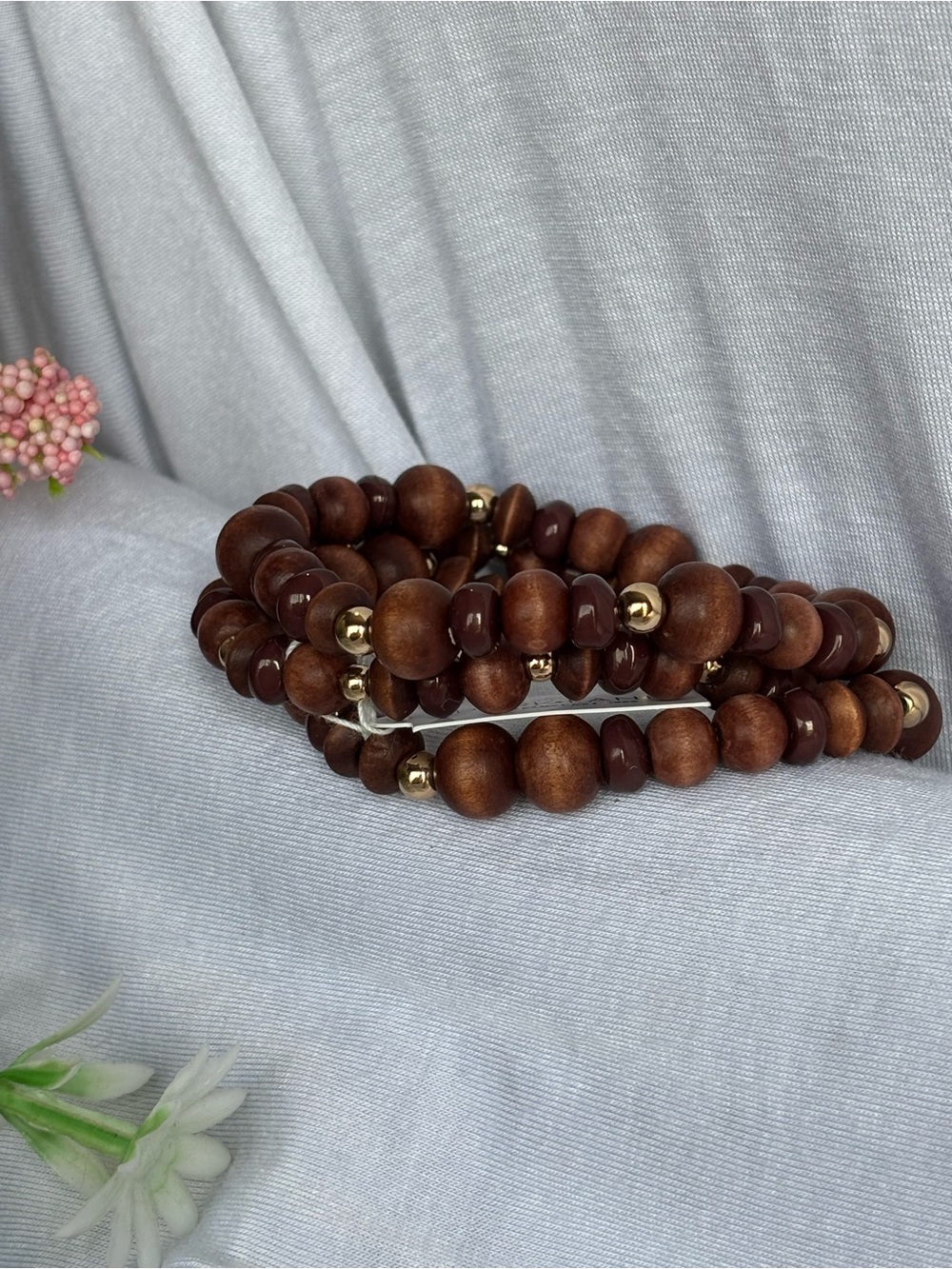 Park Lane Driftwood Brown Wooden and Golden Bead Bracelet Set of 3 - Picture 8 of 8